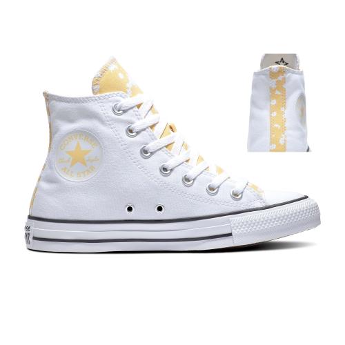 CONVERSE BOTA MUJER A01193C BLANCAS CON FLORES Y LOGO AMARILLO 1